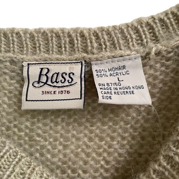 Vintage Bass Y2K mohair blend crewneck sweater men’s L taupe tan New Deadstock - Picture 4 of 5